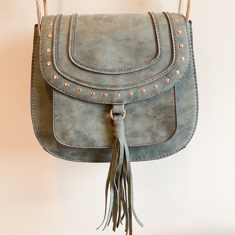 Olive green gold hardware crossbody purse